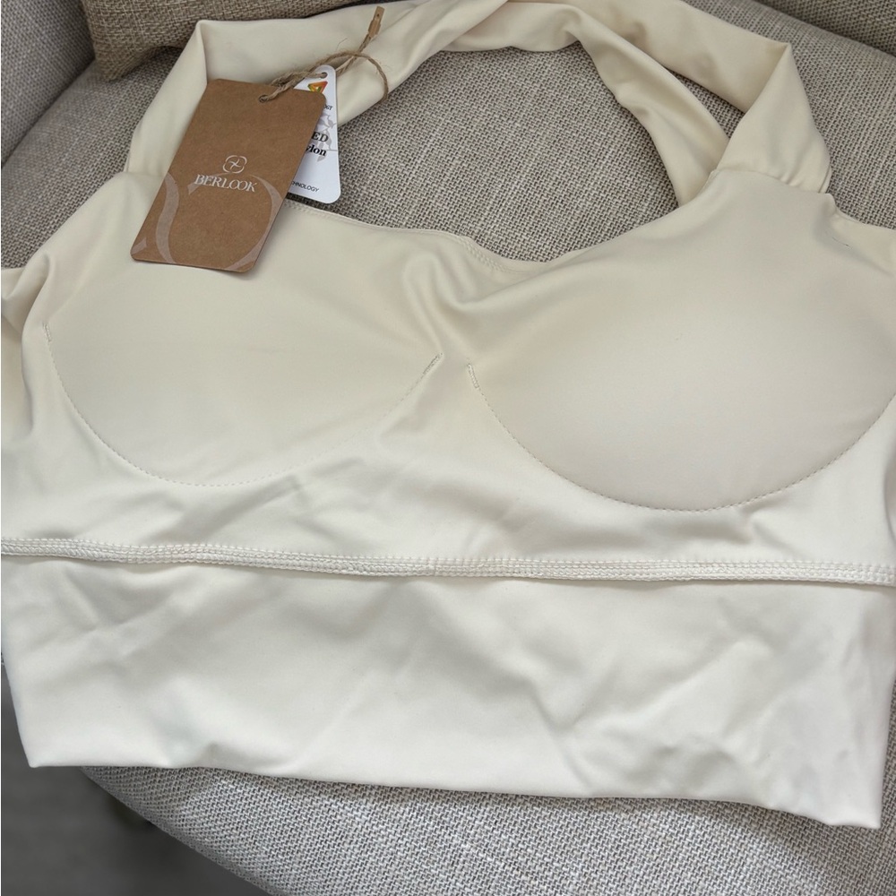 Cream Wireless Bra with Seamless Design and Molded Cups
